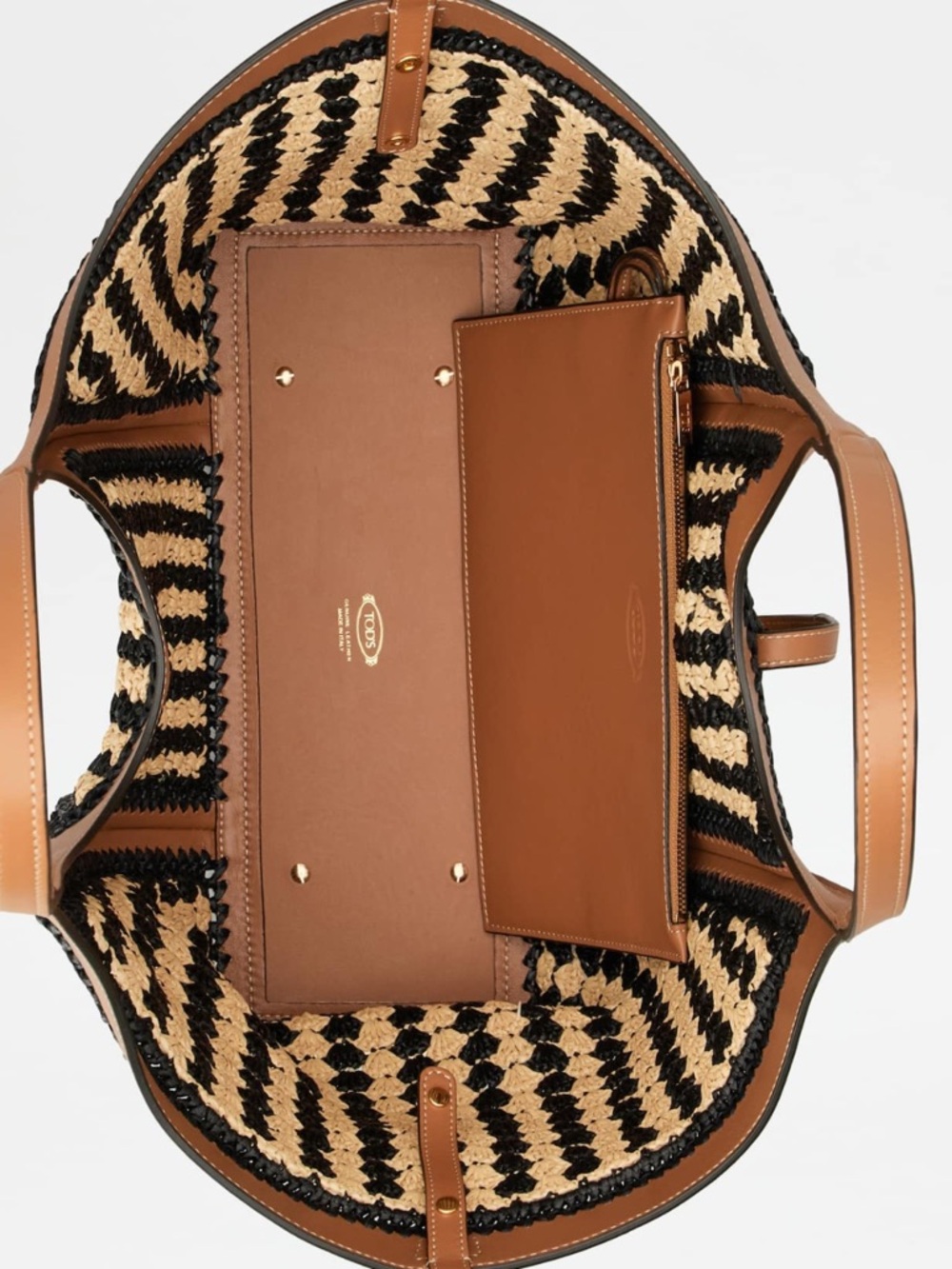 Tod's RARE Timeless T ShopperMedium , Cream and Tan Woven Tote - Picture 6 of 7